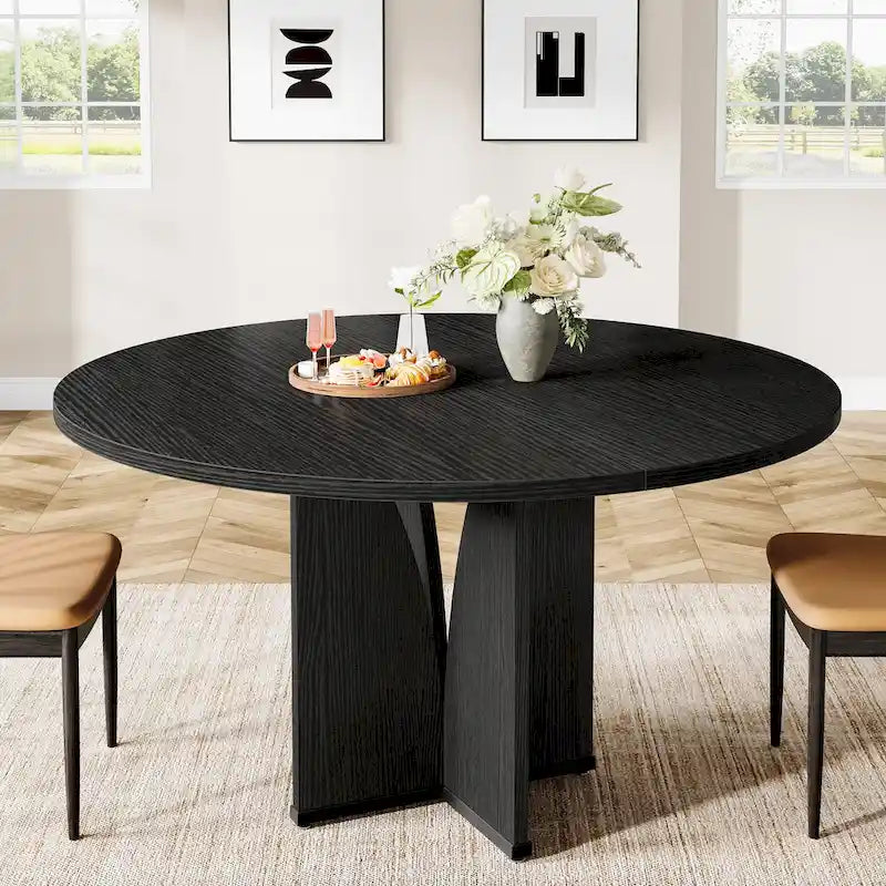 Table à manger ronde de 39,4 pouces avec plateau en bois pour cuisine, salle à manger