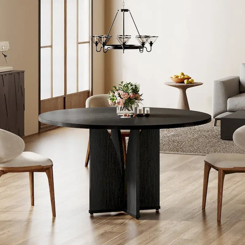 Table à manger ronde de 39,4 pouces avec plateau en bois pour cuisine, salle à manger