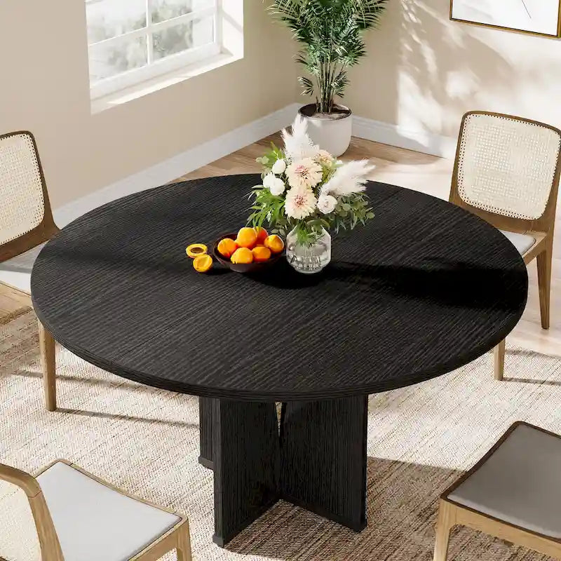 Table à manger ronde de 39,4 pouces avec plateau en bois pour cuisine, salle à manger
