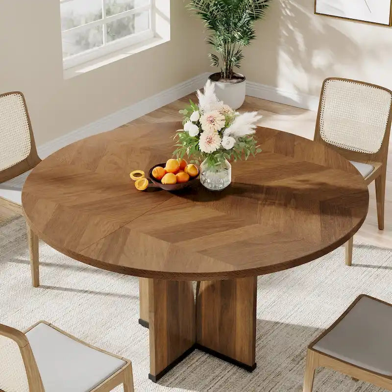 Table à manger ronde de 39,4 pouces avec plateau en bois pour cuisine, salle à manger