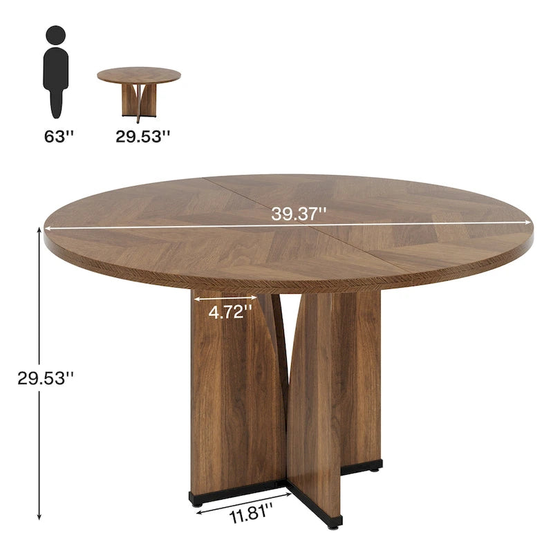 Table à manger ronde de 39,4 pouces avec plateau en bois pour cuisine, salle à manger