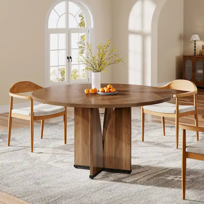 Table à manger ronde de 39,4 pouces avec plateau en bois pour cuisine, salle à manger