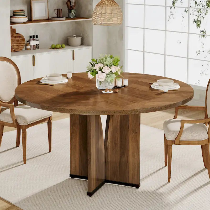 Table à manger ronde de 39,4 pouces avec plateau en bois pour cuisine, salle à manger