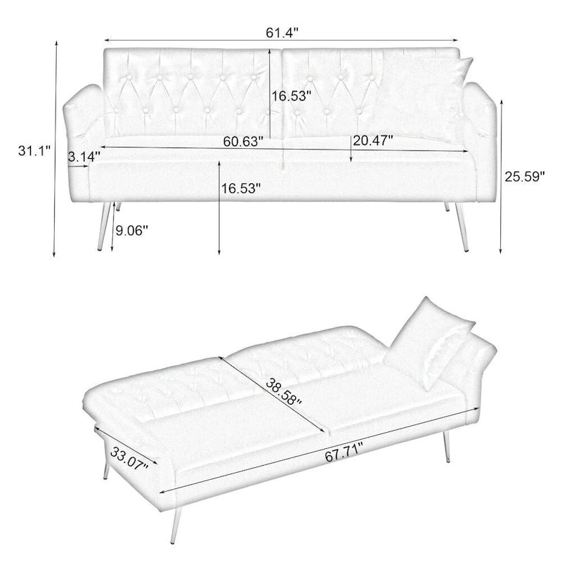 Canapé-lit convertible en similicuir avec accoudoirs réglables — Design pliable 3-en-1