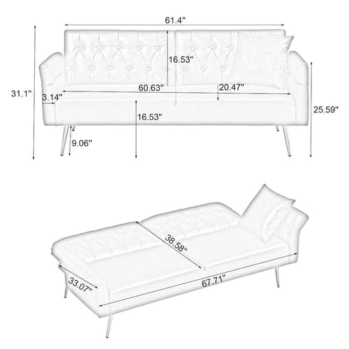 Canapé-lit convertible en similicuir avec accoudoirs réglables — Design pliable 3-en-1