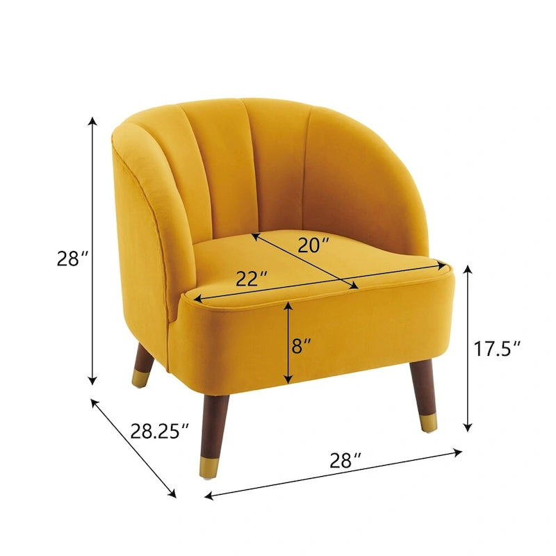 Fauteuil d'appoint baril rembourré en velours avec dossier capitonné et pieds en bois massif