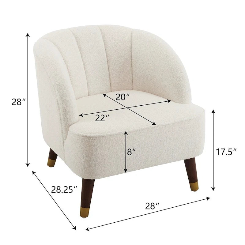 Fauteuil d'appoint baril rembourré en velours avec dossier capitonné et pieds en bois massif