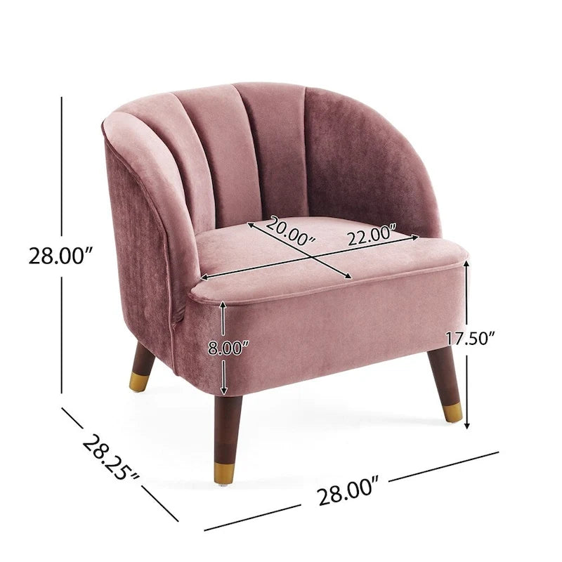 Fauteuil d'appoint baril rembourré en velours avec dossier capitonné et pieds en bois massif